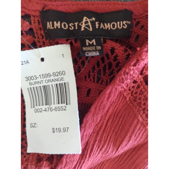 Almost Famous Tie Front Hi-Low Burnt Orange Bohemian Kimono MEDIUM NWT - Picture 13 of 13